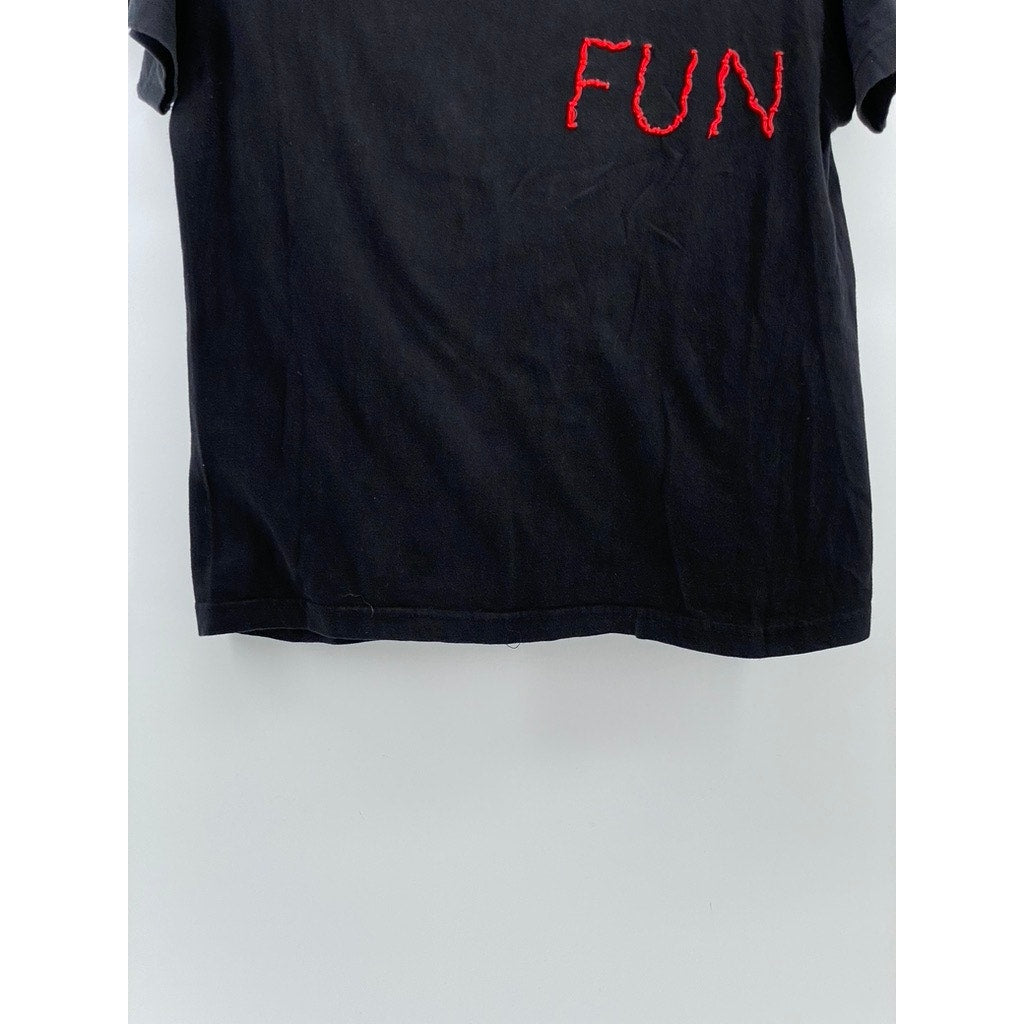 UNBRANDED Men's Black-Red Embroidered Crewneck Short Sleeve Casual T-Shirt SZ S