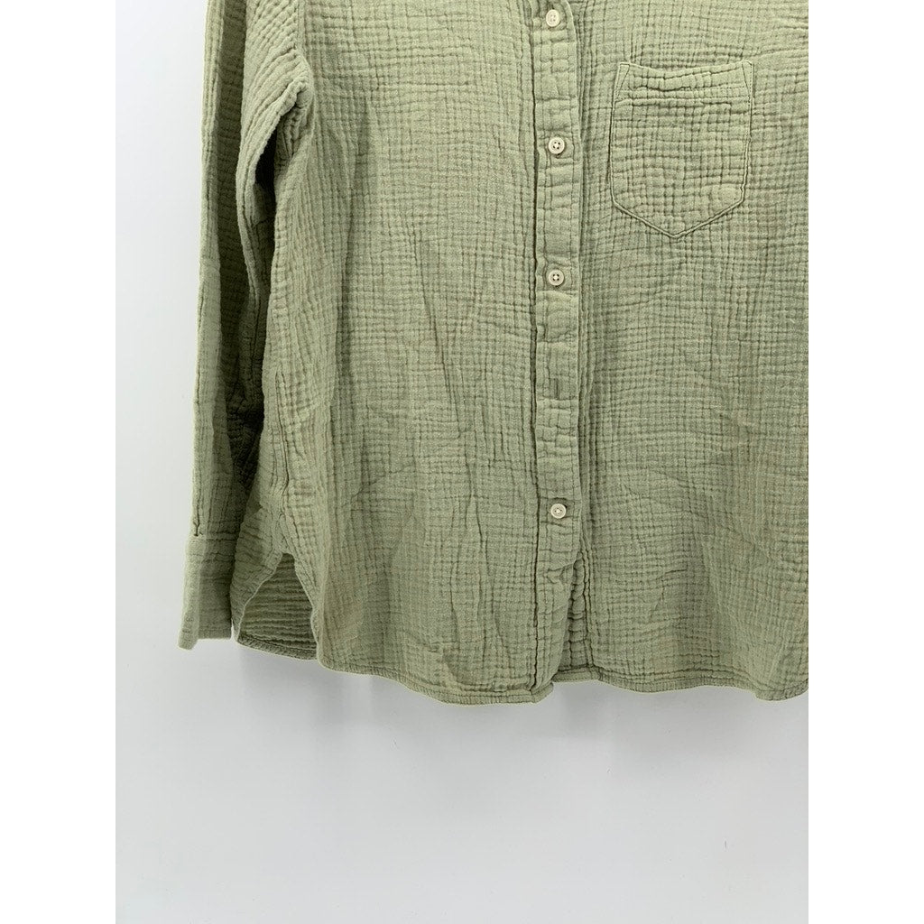 J.CREW Women's Sage Green Double Gauze Textured Button-Up Long Sleeve Top SZ S