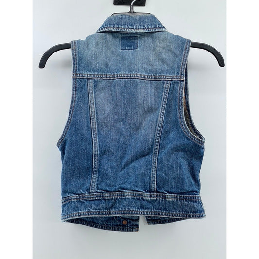 AMERICAN EAGLE Women's Medium Wash Blue Denim Button-Up Vest SZ XS