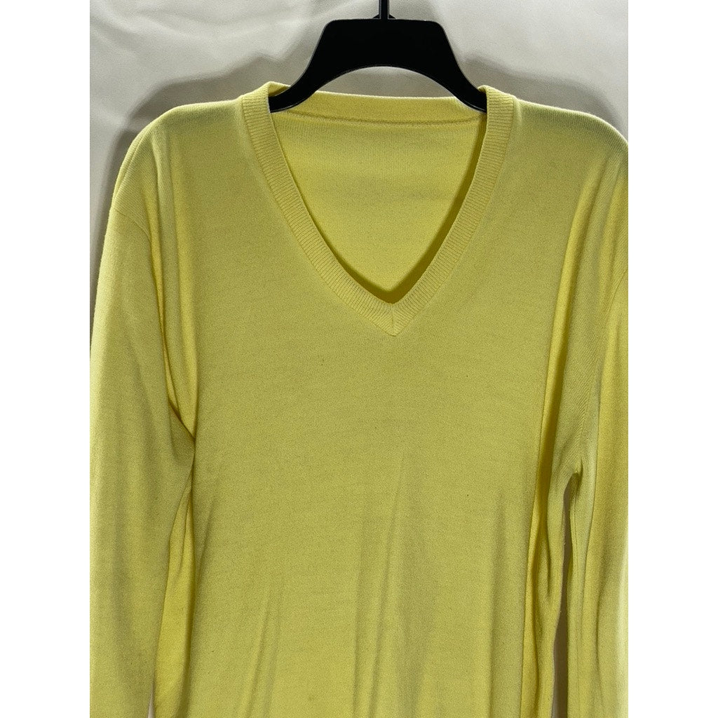 UNBRANDED Men’s Yellow Solid Knit V-Neck Long Sleeve Pullover Sweater SZ L