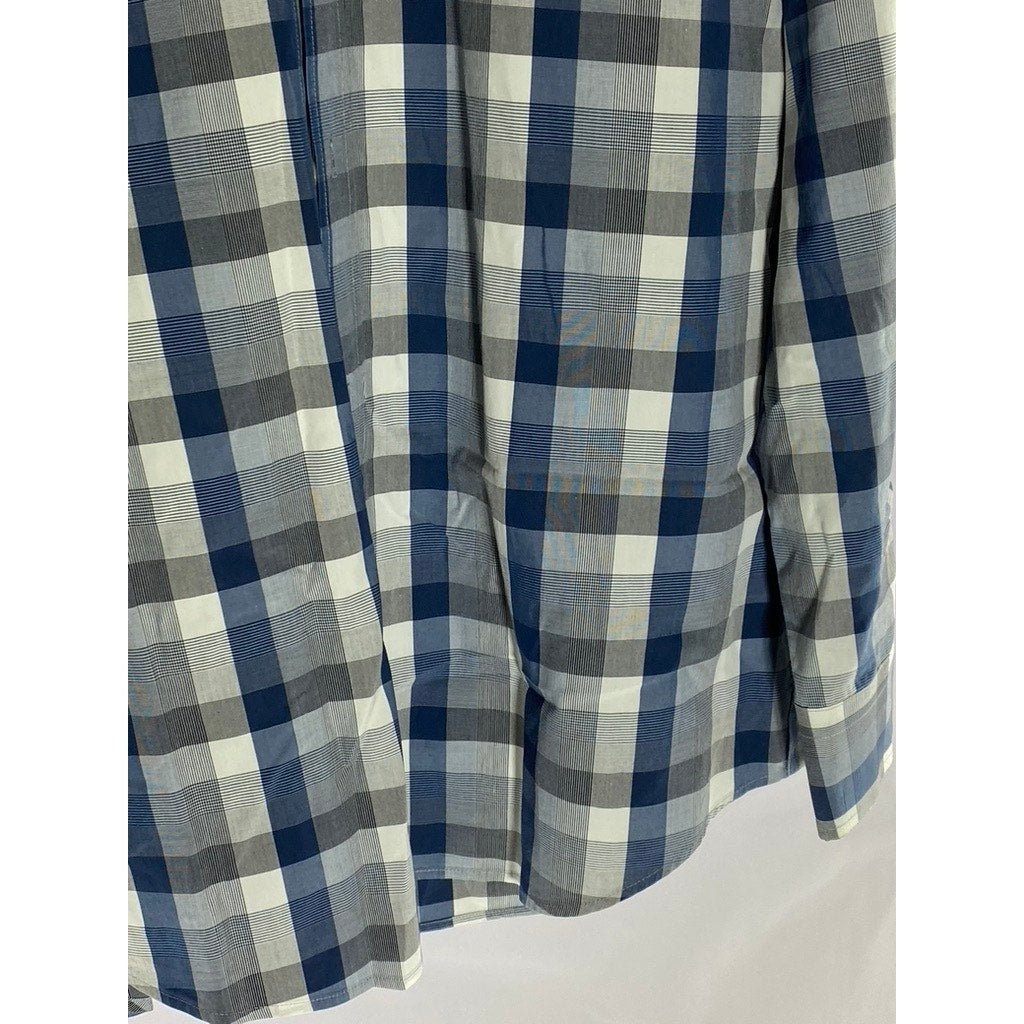 BANANA REPUBLIC Men's Blue-Gray Plaid Grant-Fit Supima Button-Up Shirt SZ M
