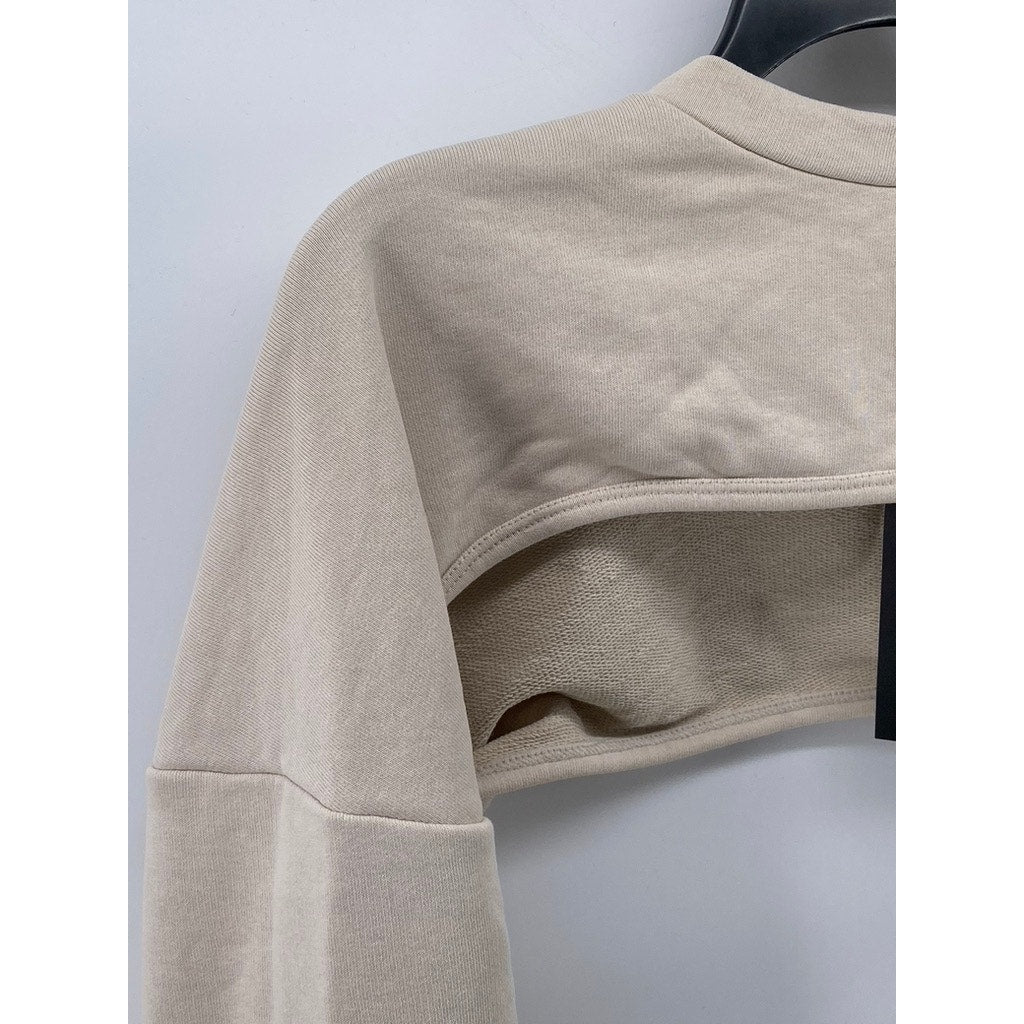 BOOHOO Women's Stone Crewneck Long Sleeve Cropped Hoodie SZ 10