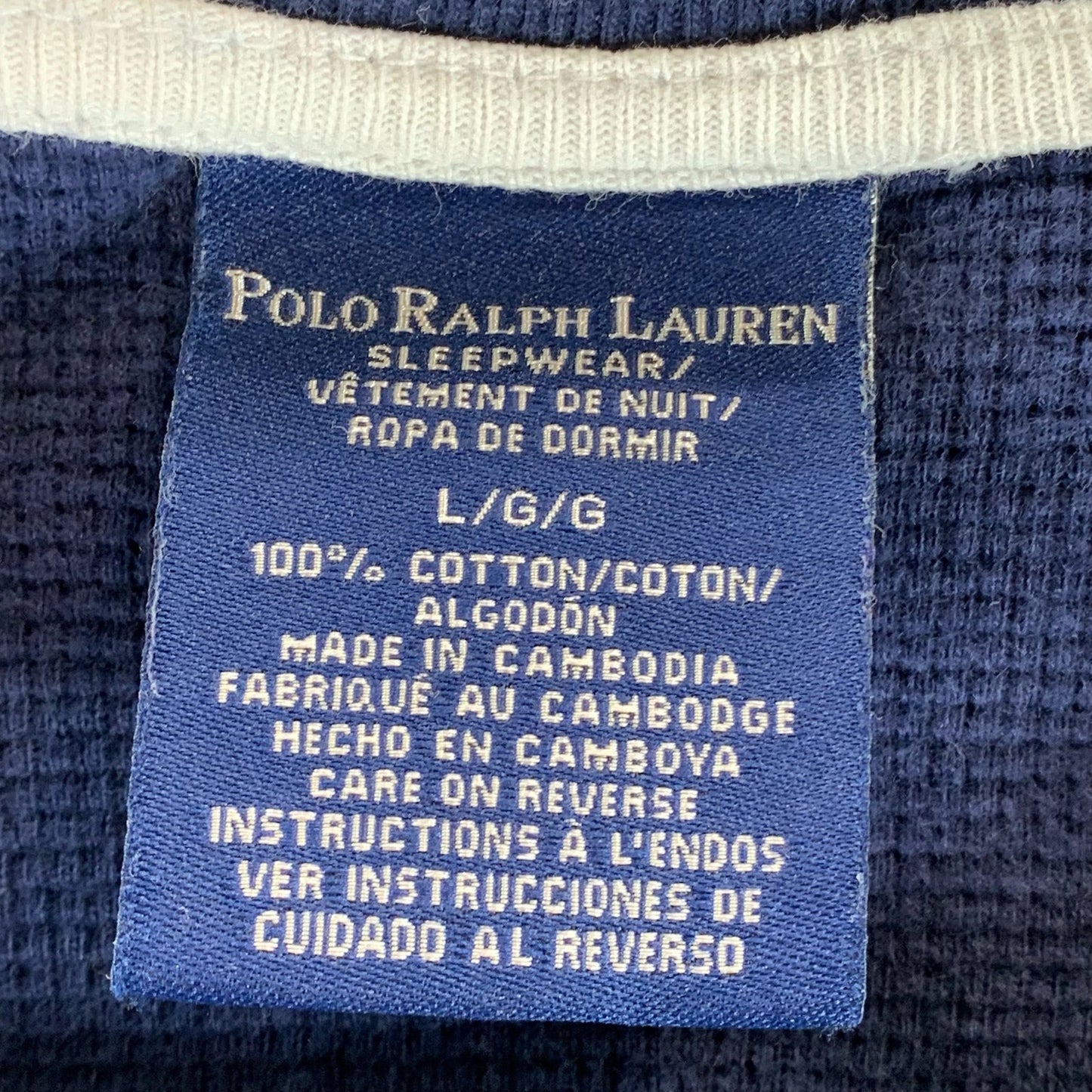 POLO RALPH LAUREN Men's Navy Crewneck Waffle-Knit Long Sleeve Sleep Shirt SZ L