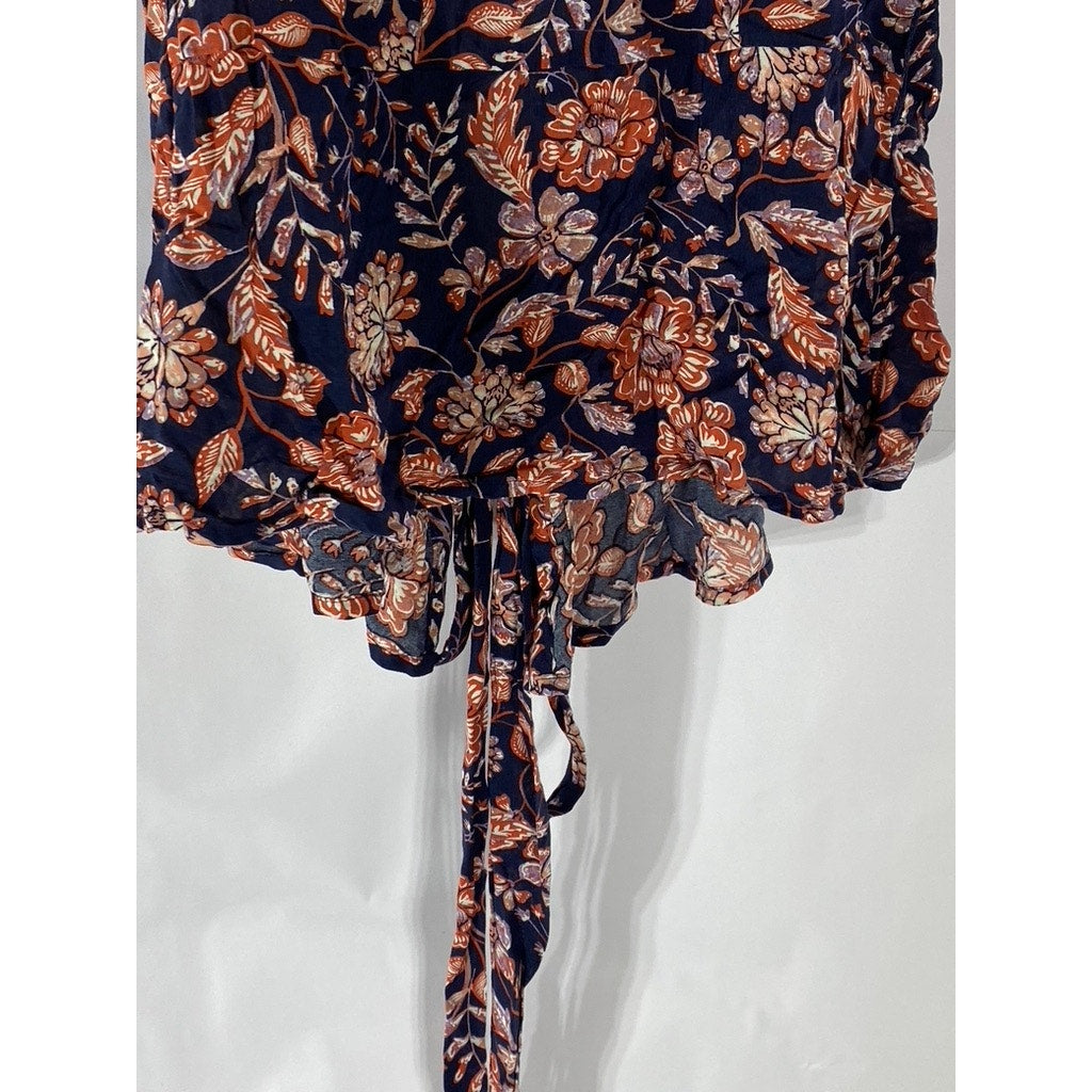 OLD NAVY Women's Navy Floral Ruffle Short Sleeve Wrap Top SZ S