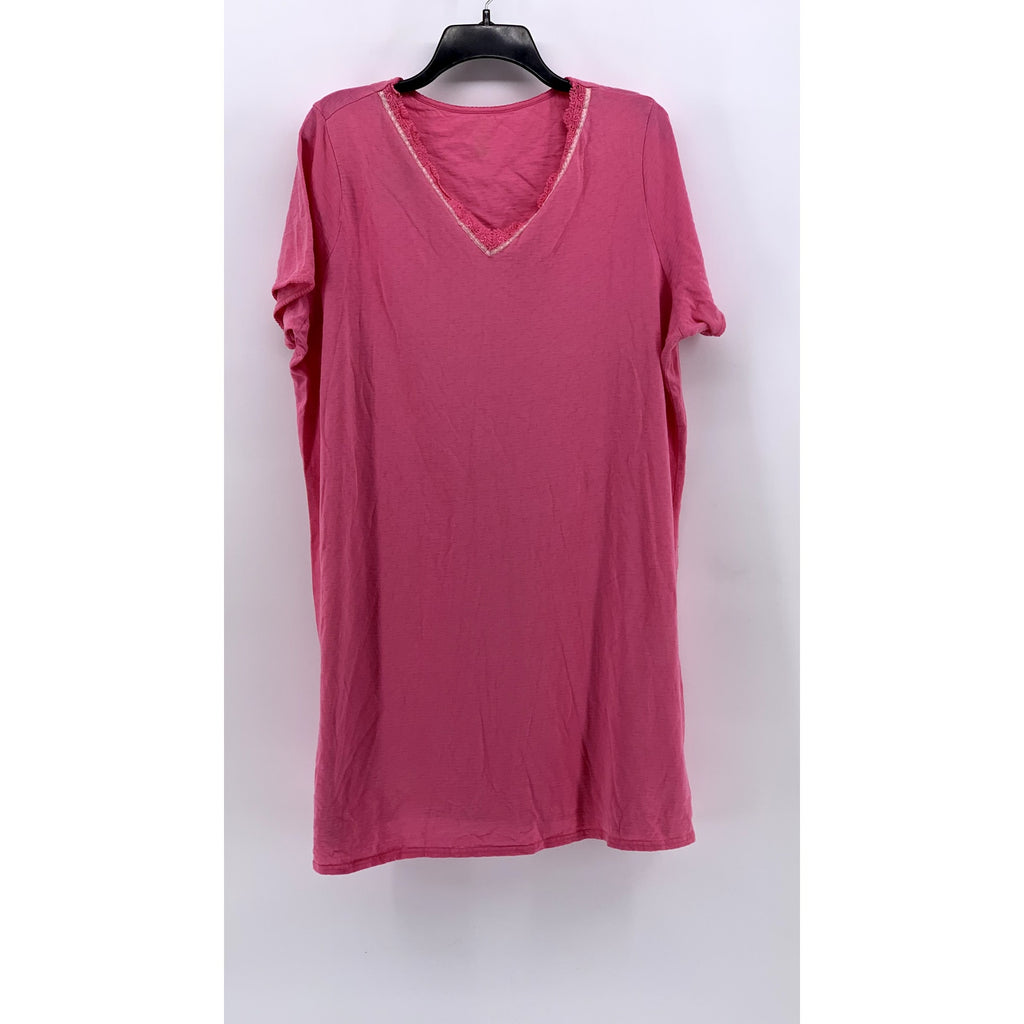 UNBRANDED Women's Pink Floral Embroidered Short Sleeve V-Neck Sleep Gown SZ XL