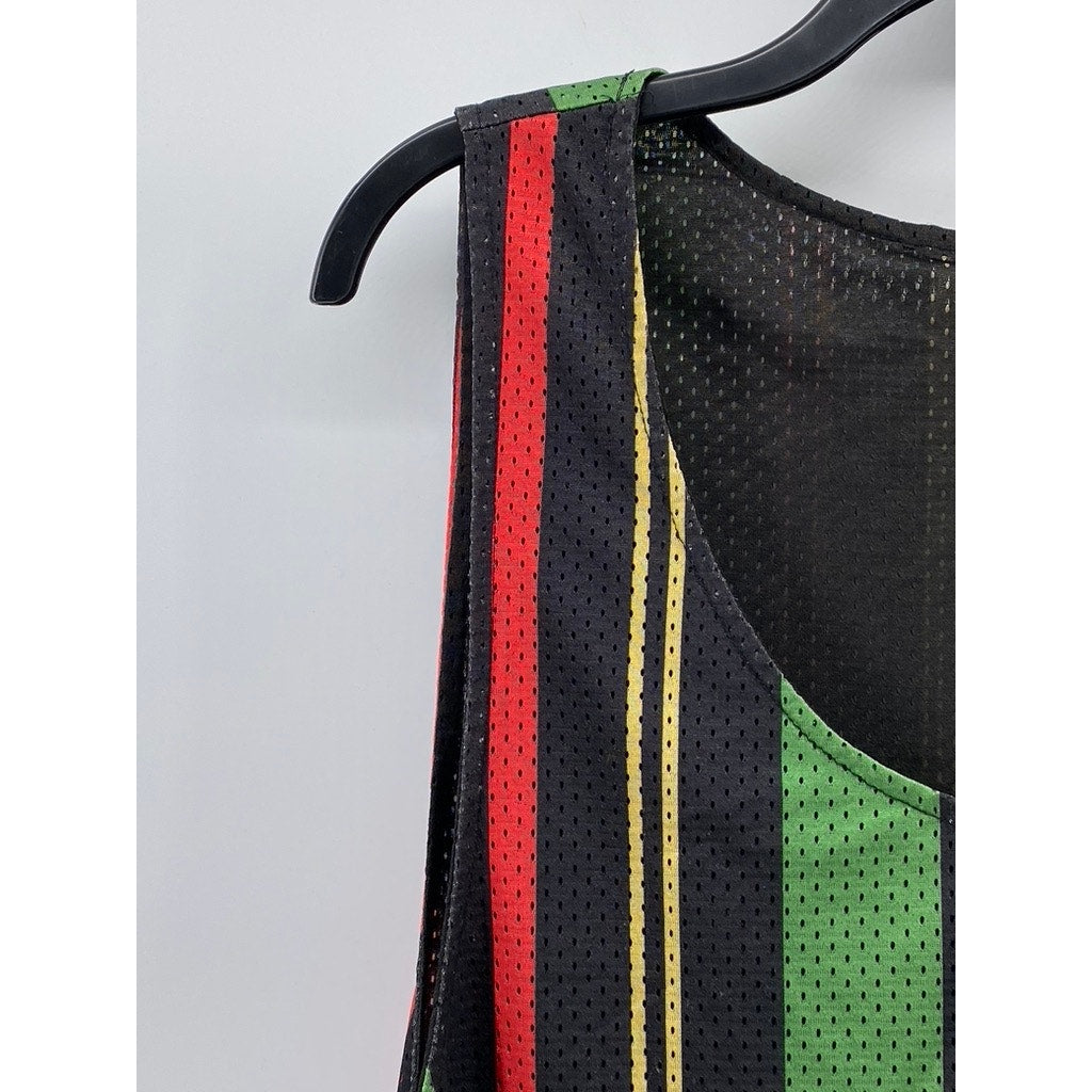 URBAN OUTFITTERS Men's Black-Multicolor Mesh Scoop-Neck Striped Tank SZ M