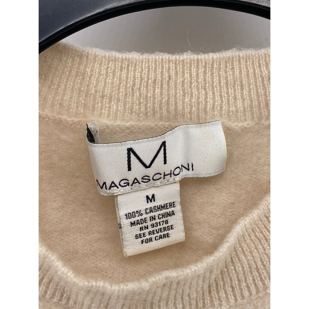 M MAGASCHONI Women's Beige Cashmere Crewneck Long Sleeve Sweater SZ M