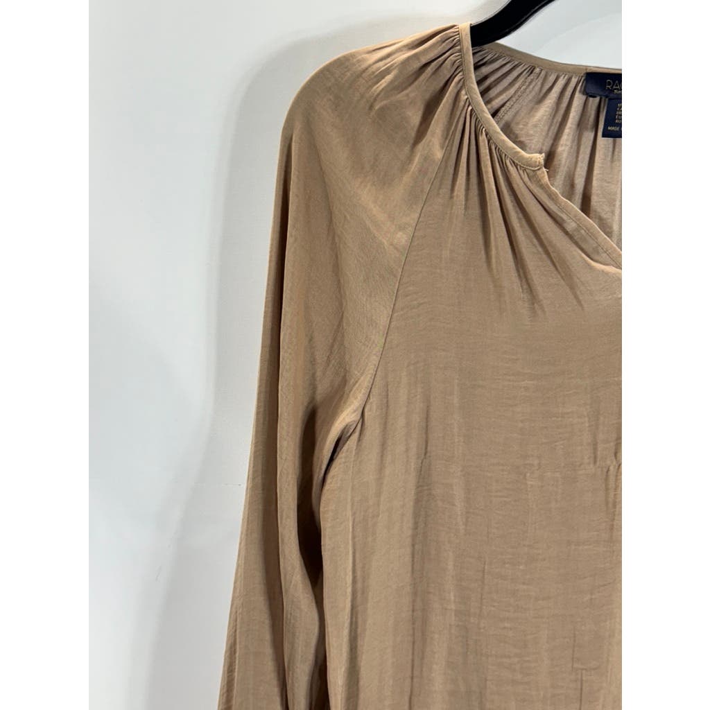 RACHEL RACHEL ROY Women's Tan V-Neck Pleated Back Long Sleeve Top SZ S