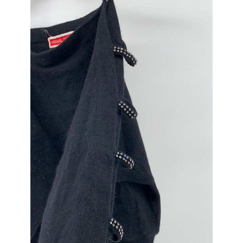 MICHAEL CARRIE Women's Vintage Black Cutout Rhinestone Embellished Sweater SZ S