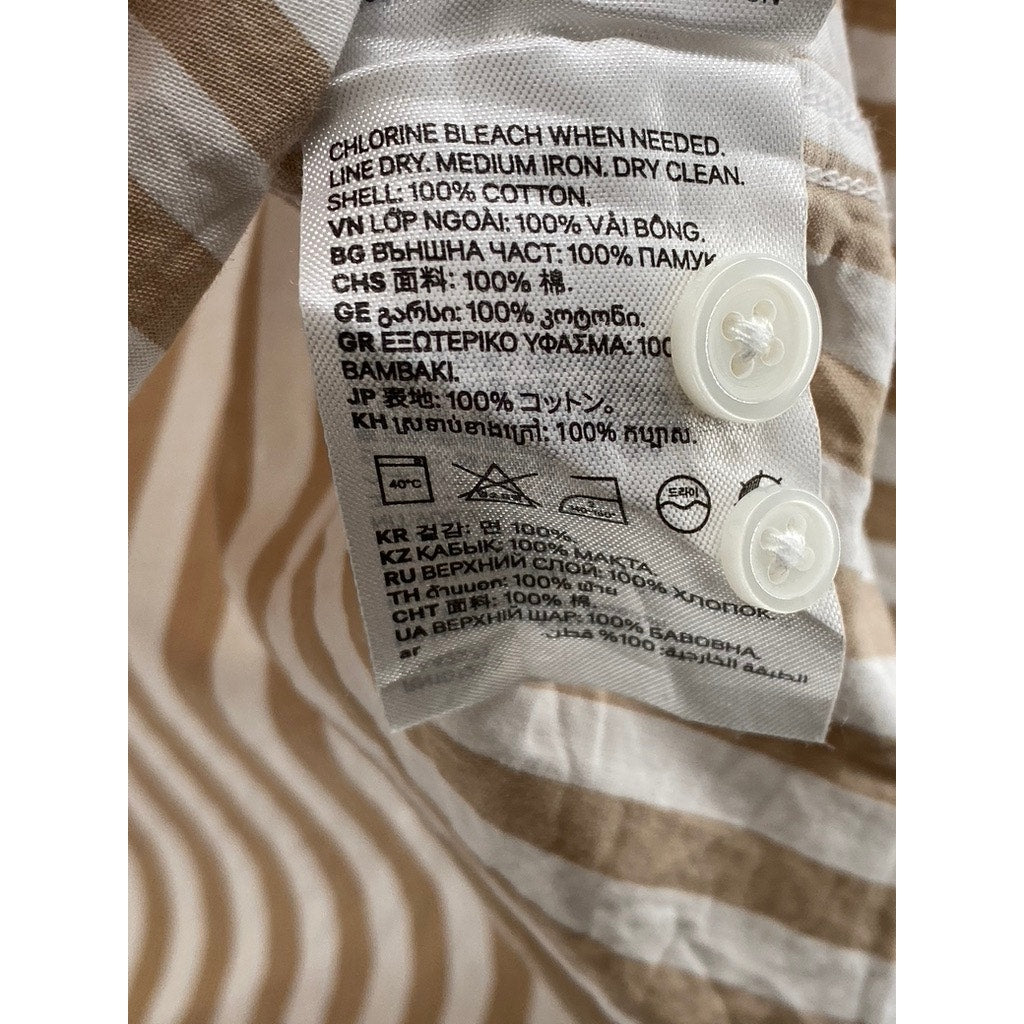 H&M Men's Brown-White Striped Regular-Fit Button-Up Long Sleeve Shirt SZ S