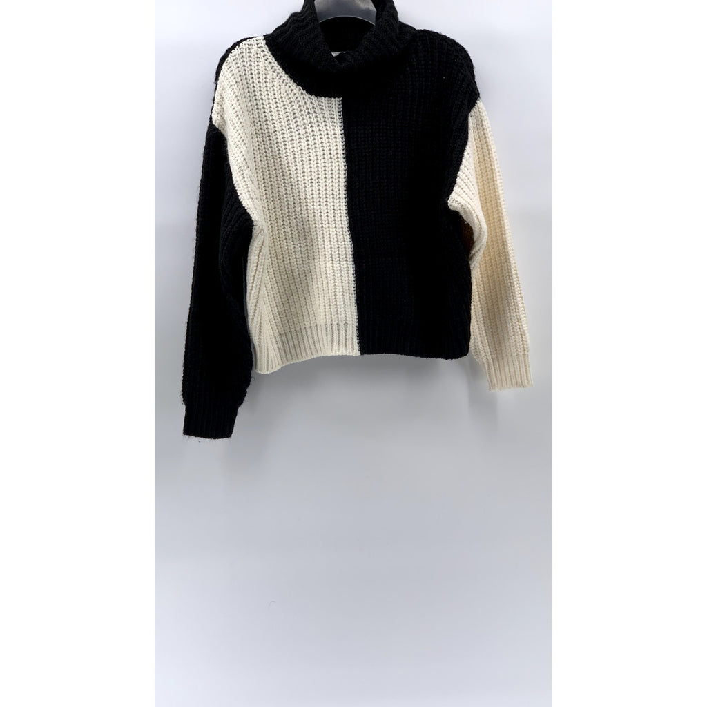 FOR THE REPUBLIC Women's Cream-Black Colorblock Knit Turtleneck Sweater SZ S