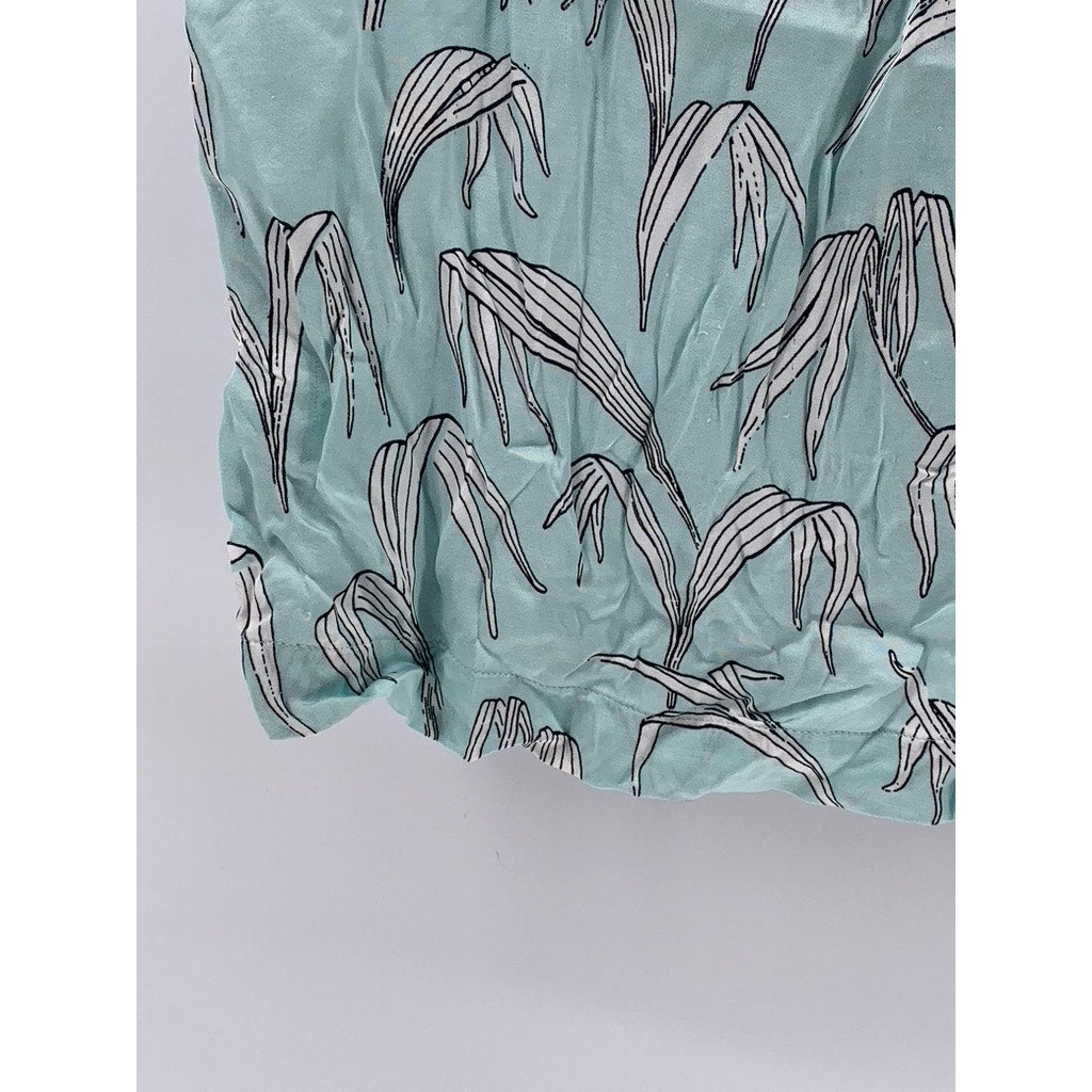 SANDRO PARIS Men's Light Blue-White Leaf Print Button-Up Casual Shirt SZ M