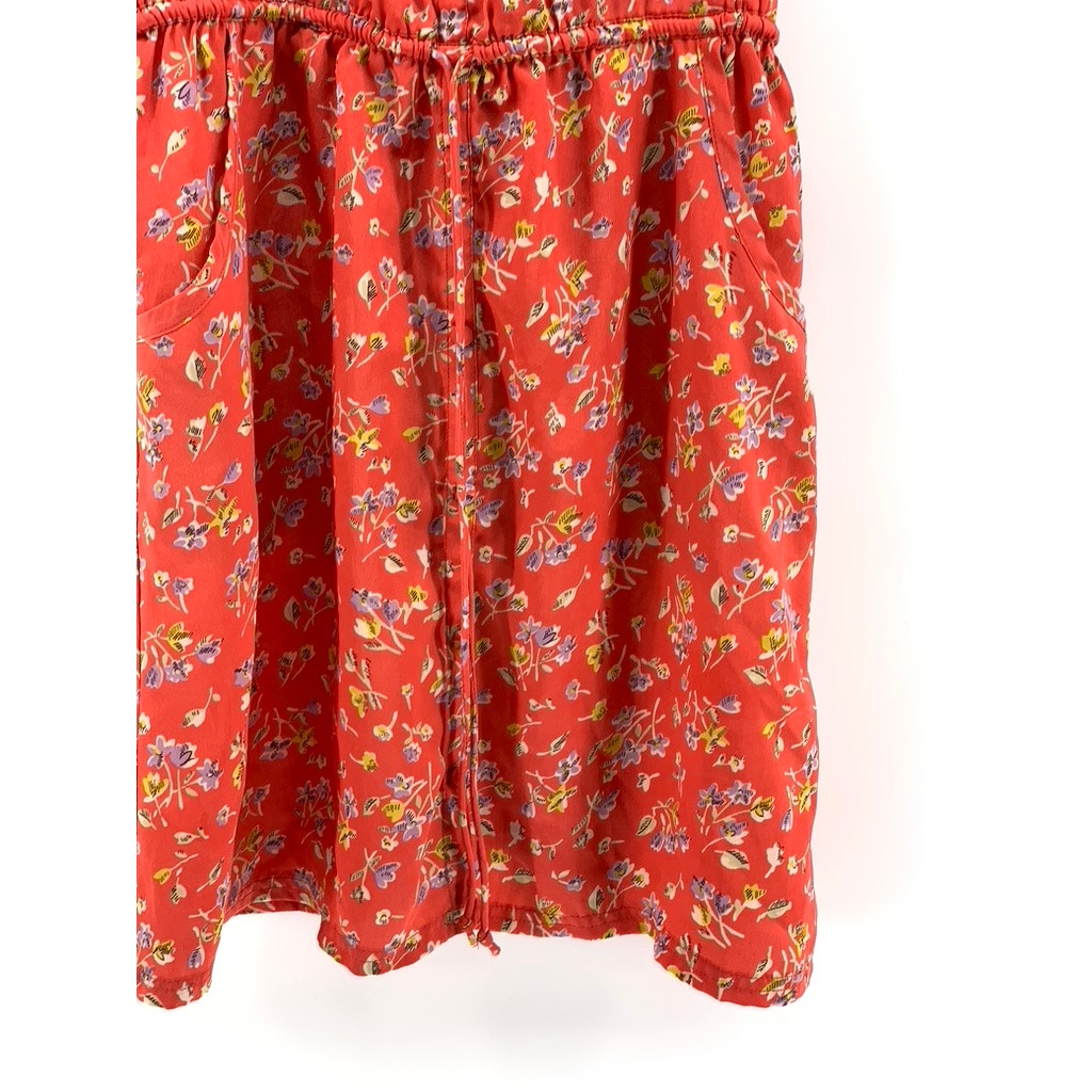 AMERICAN EAGLE OUTFITTERS Women's Orange Floral V-Neck Tie-Waist Dress SZ 2