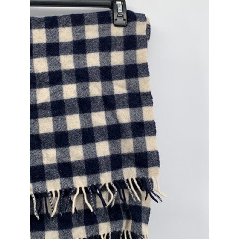 UNBRANDED Navy-Cream Checkered Soft Knit Fringe Scarf
