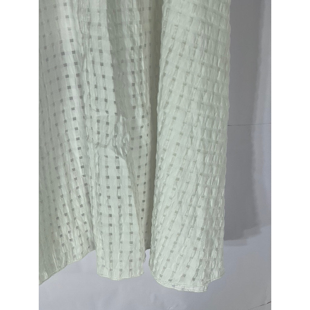 UNBRANDED Women's White Textured Mini Grid Pull-On Midi Skirt SZ L