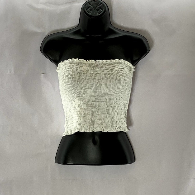 BETTER BE ACTIVE Women's White Strapless Smocked Cropped Tube Top SZ S