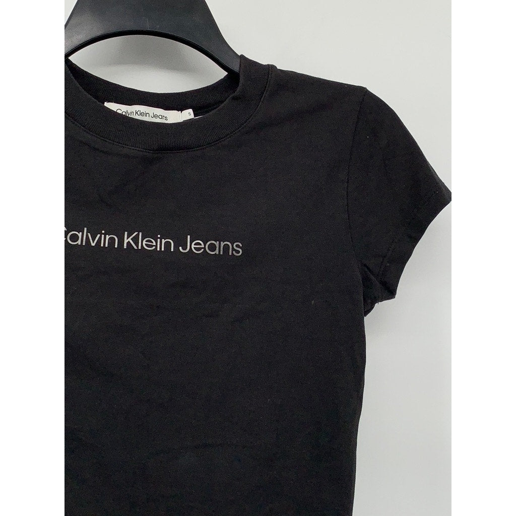 CALVIN KLEIN JEANS Women's Black Logo Institutional Baby T-Shirt SZ S