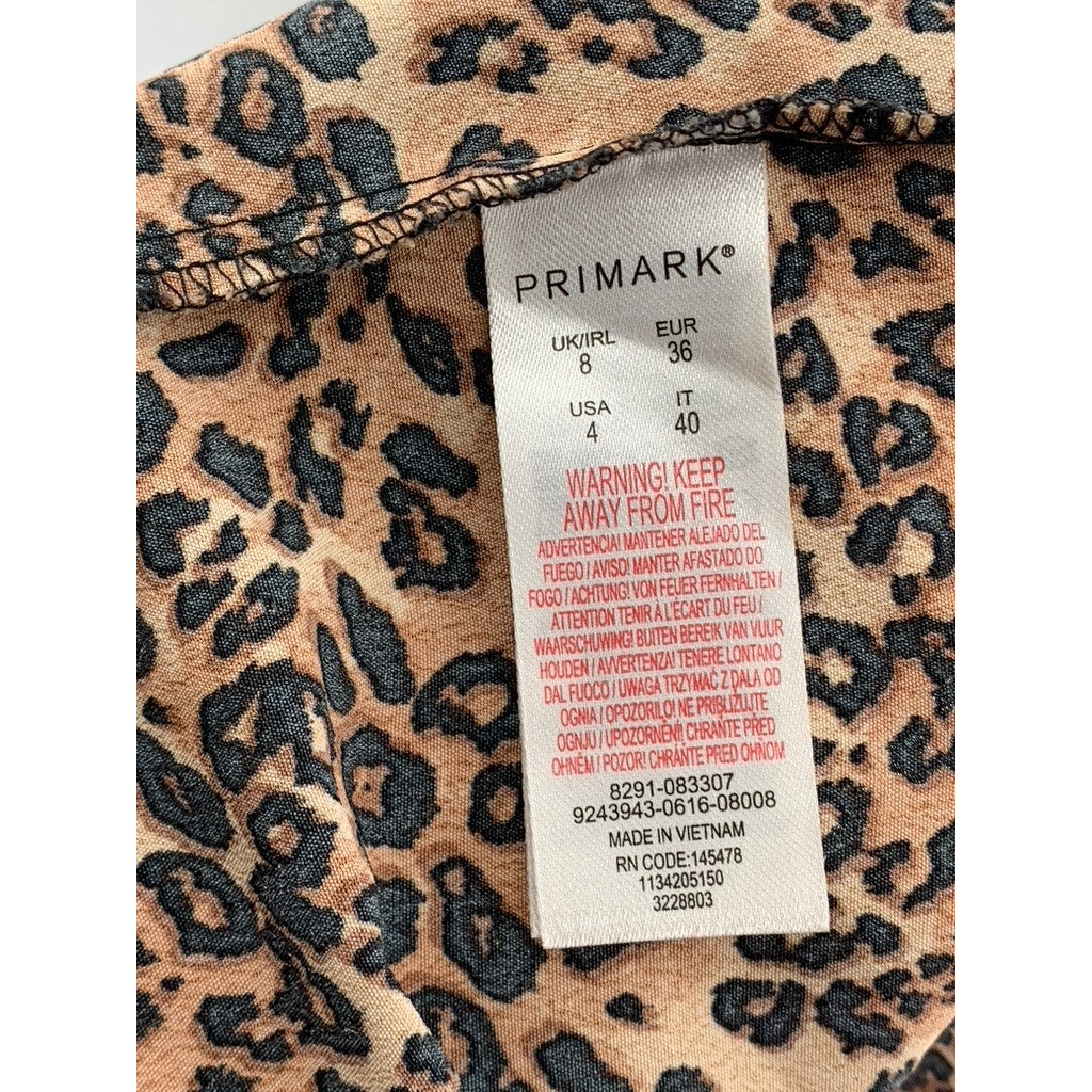 PRIMARK Women's Brown Leopard Print Straight Mini Skirt SZ 4