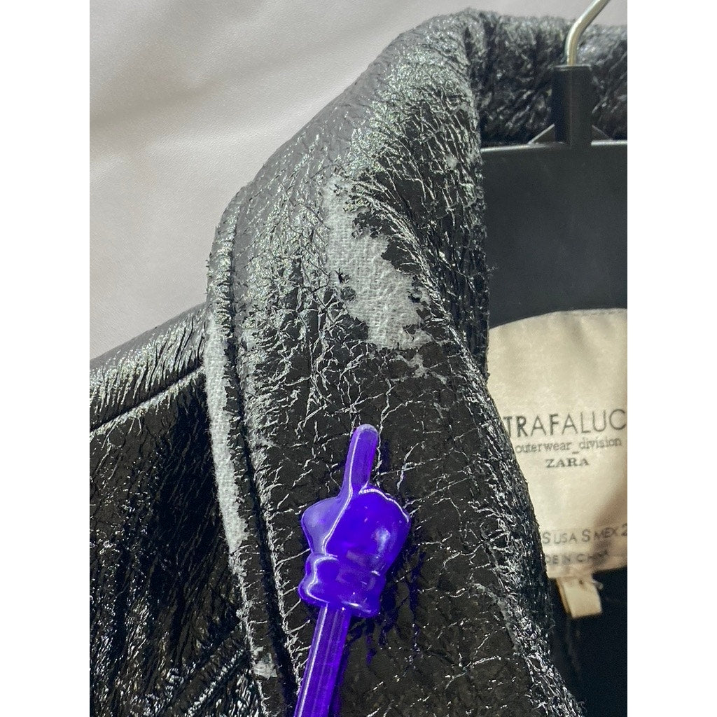 ZARA TRAFALUC Women's Black Faux-Leather Zip-Up Motorcycle Jacket SZ S