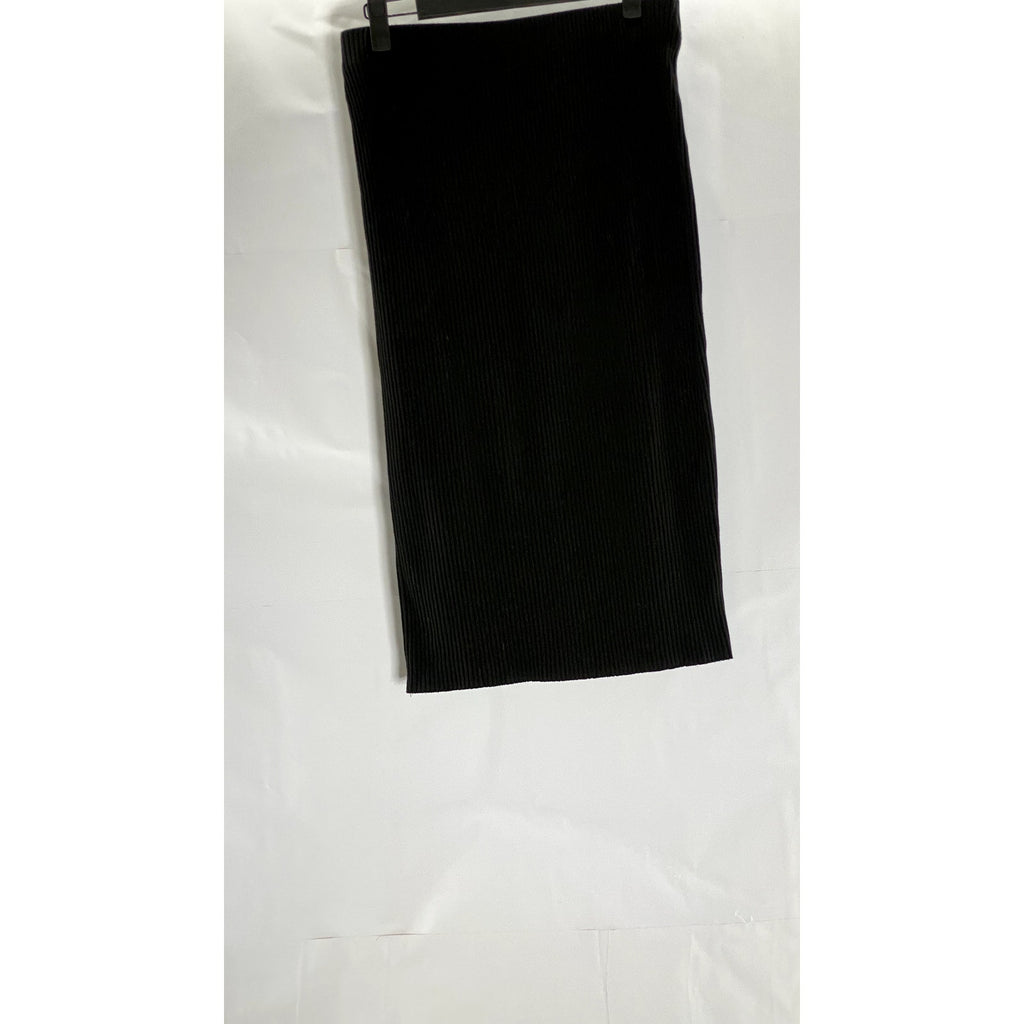 UNBRANDED Women's Black Ribbed Knee Length Sweater Skirt SZ S