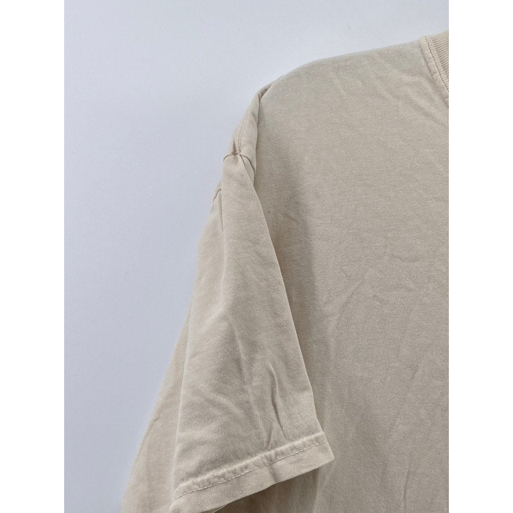 COMFORT COLORS Men's Beige Crewneck Buz-Zin Logo Short Sleeve T-Shirt SZ XL