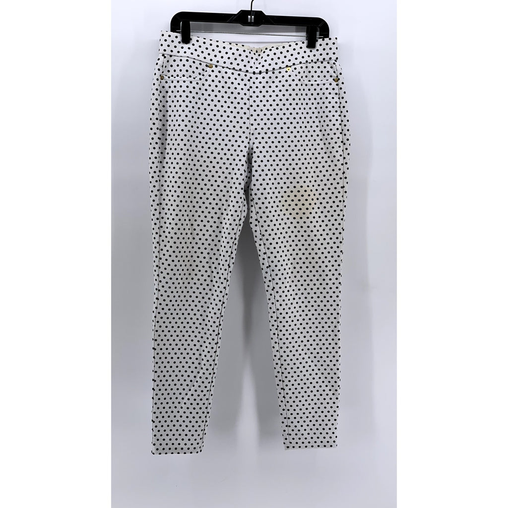 UNBRANDED Women's White-Black Polka Dot Slim Leg Pants SZ S