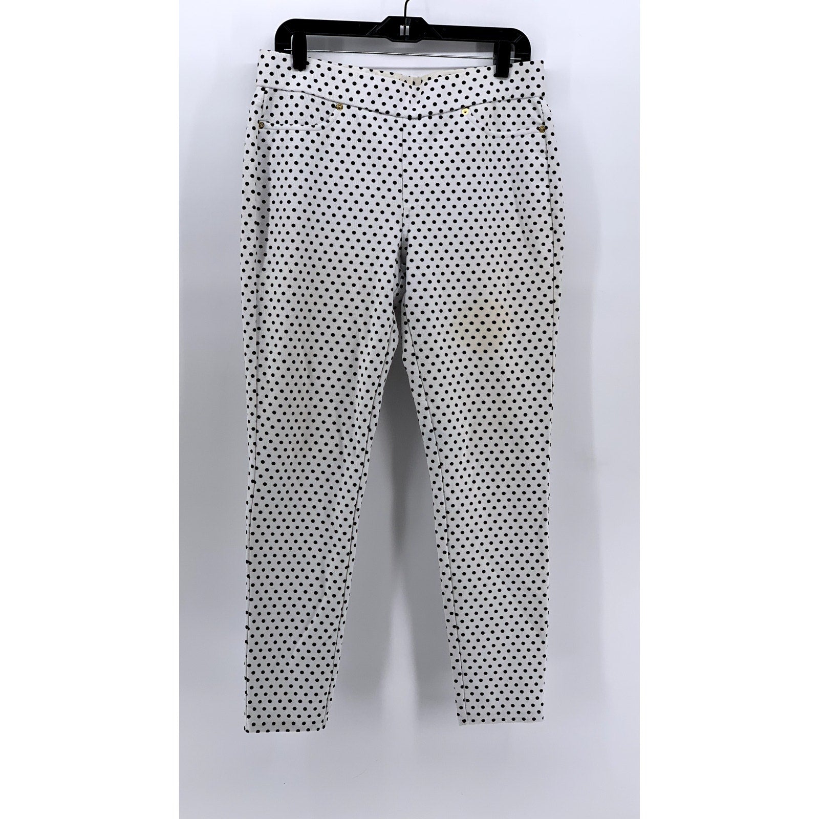 UNBRANDED Women's White-Black Polka Dot Slim Leg Pants SZ S