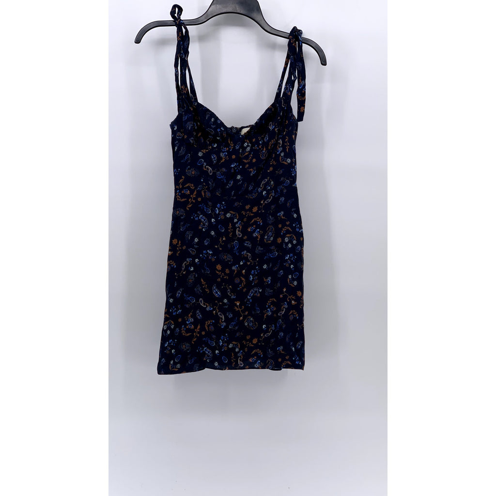 WILFRED Women's Navy Blue Floral V-Neck Tie-Sleeve A-Line Mini Dress SZ XS
