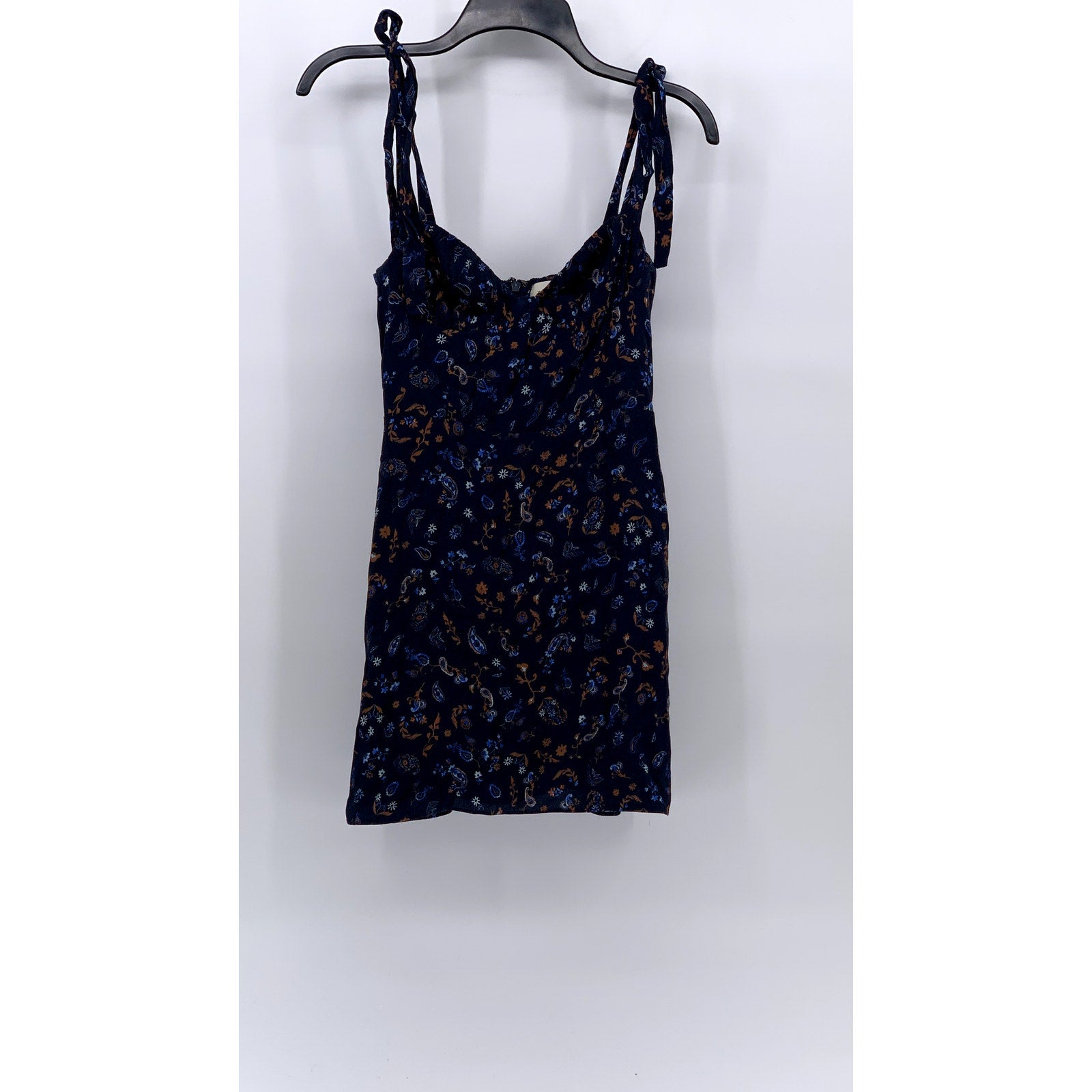 WILFRED Women's Navy Blue Floral V-Neck Tie-Sleeve A-Line Mini Dress SZ XS