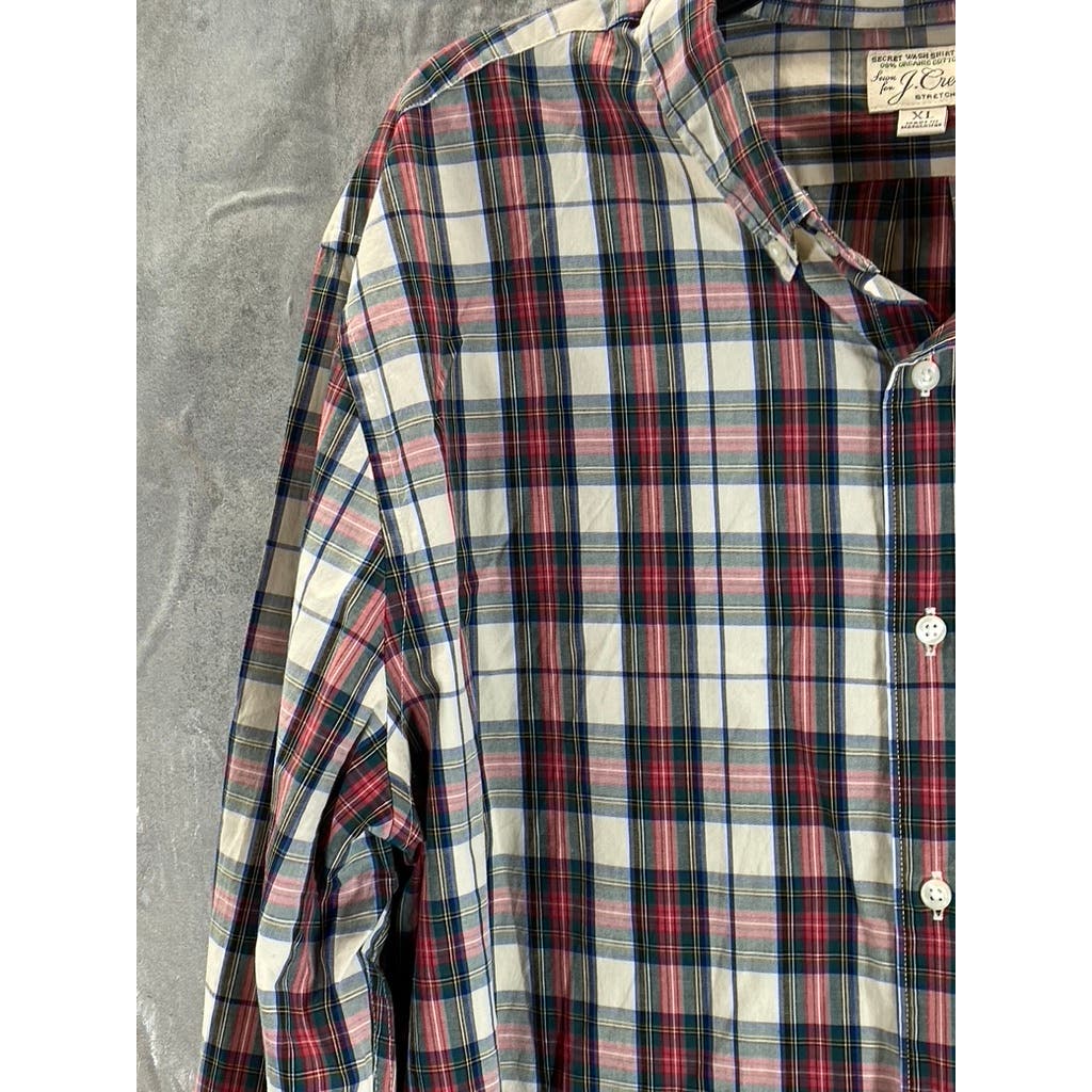 J.CREW Men's Red Plaid Stretch Classic-Fit Secret Wash Cotton Poplin Shirt SZ XL