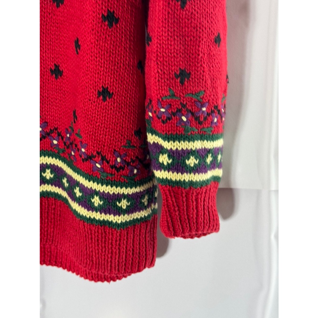 WOODSTOCK INTERNATIONAL BY BERNARD Women's Red/Multi Vintage Knit Sweater SZ 36