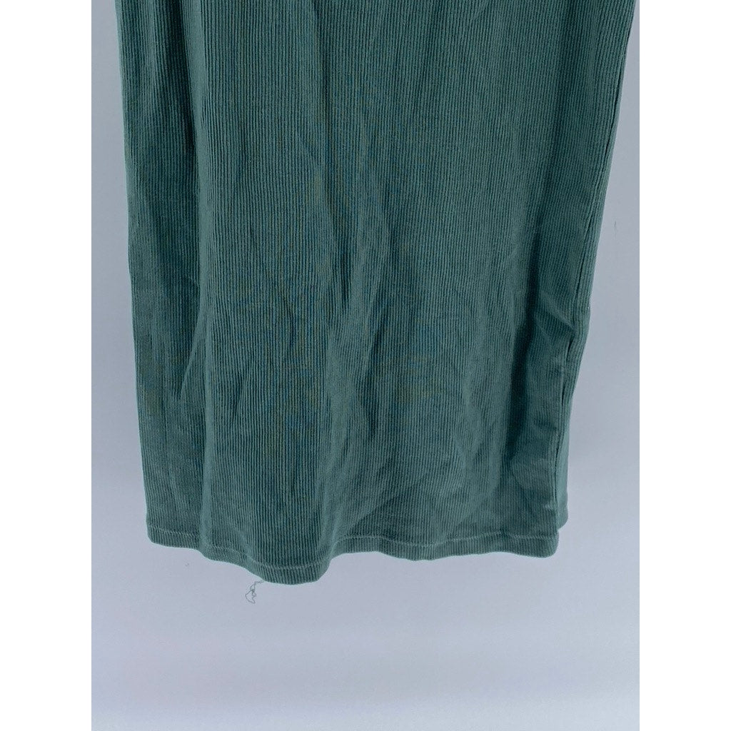 ZARA Women's Dark Green Straight-Neck Short Sleeve Midi Bodycon Dress SZ S