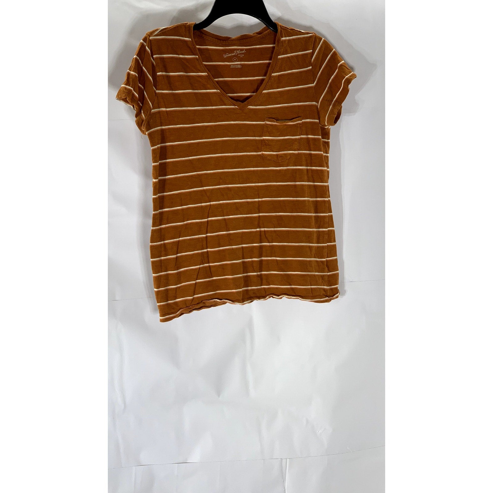 UNIVERSAL THREAD Women's Orange Striped V-Neck Short Sleeve Pocket Top SZ XS