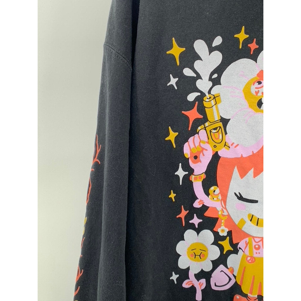 GILDAN Men's Black Graphic Crewneck Heavy Blend Long Sleeve Sweatshirt SZ XL