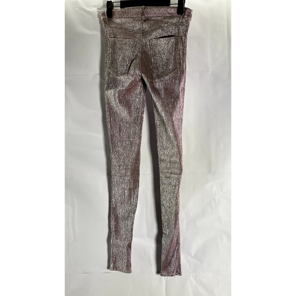UNBRANDED Women's Burgundy Metallic Skinny-Leg Pants SZ S