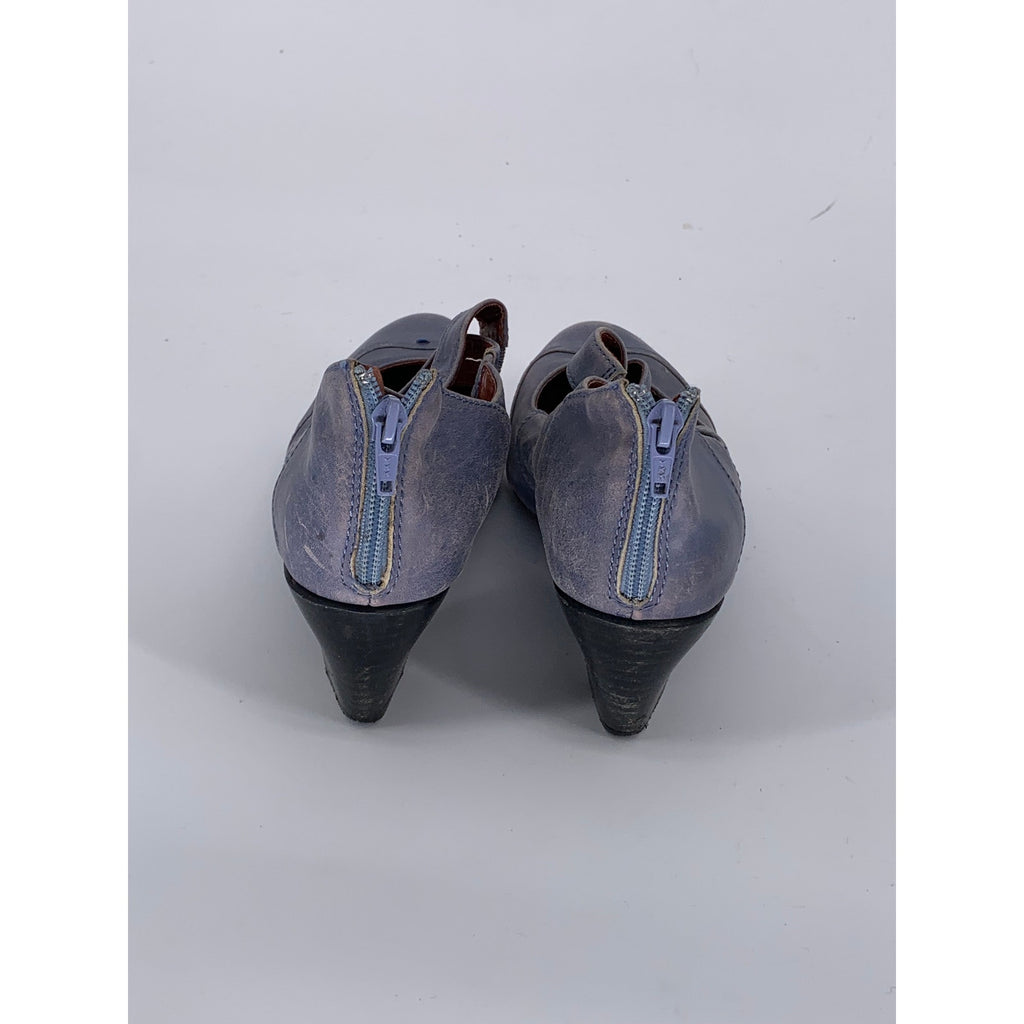 SACHELLE Women's Purple Leather Round-Toe Back Zipper Heeled Mary Jane Shoes SZ8