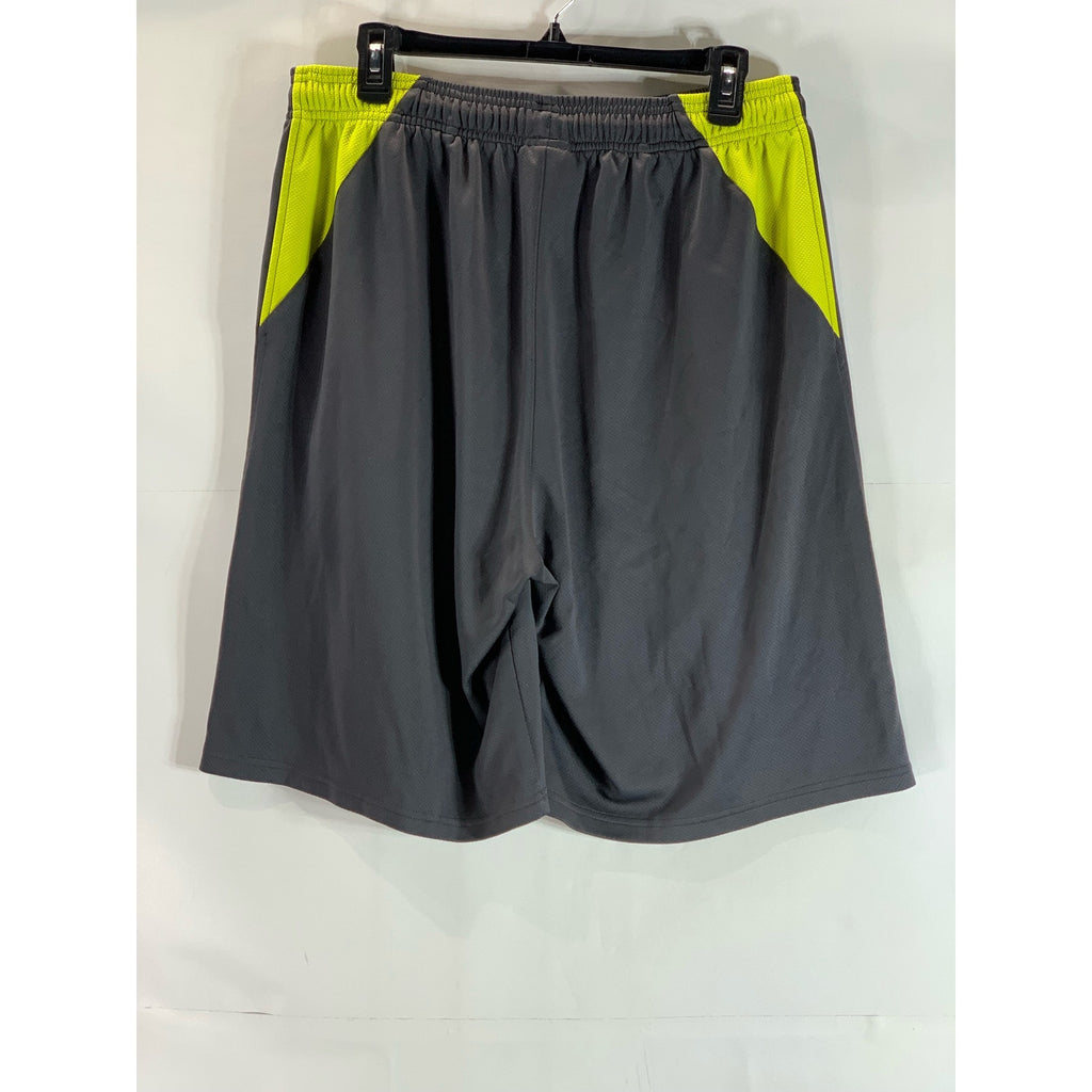 REEBOK Men's Gray/Yellow Elastic Drawstring Waist Pull-On Active Shorts SZ L