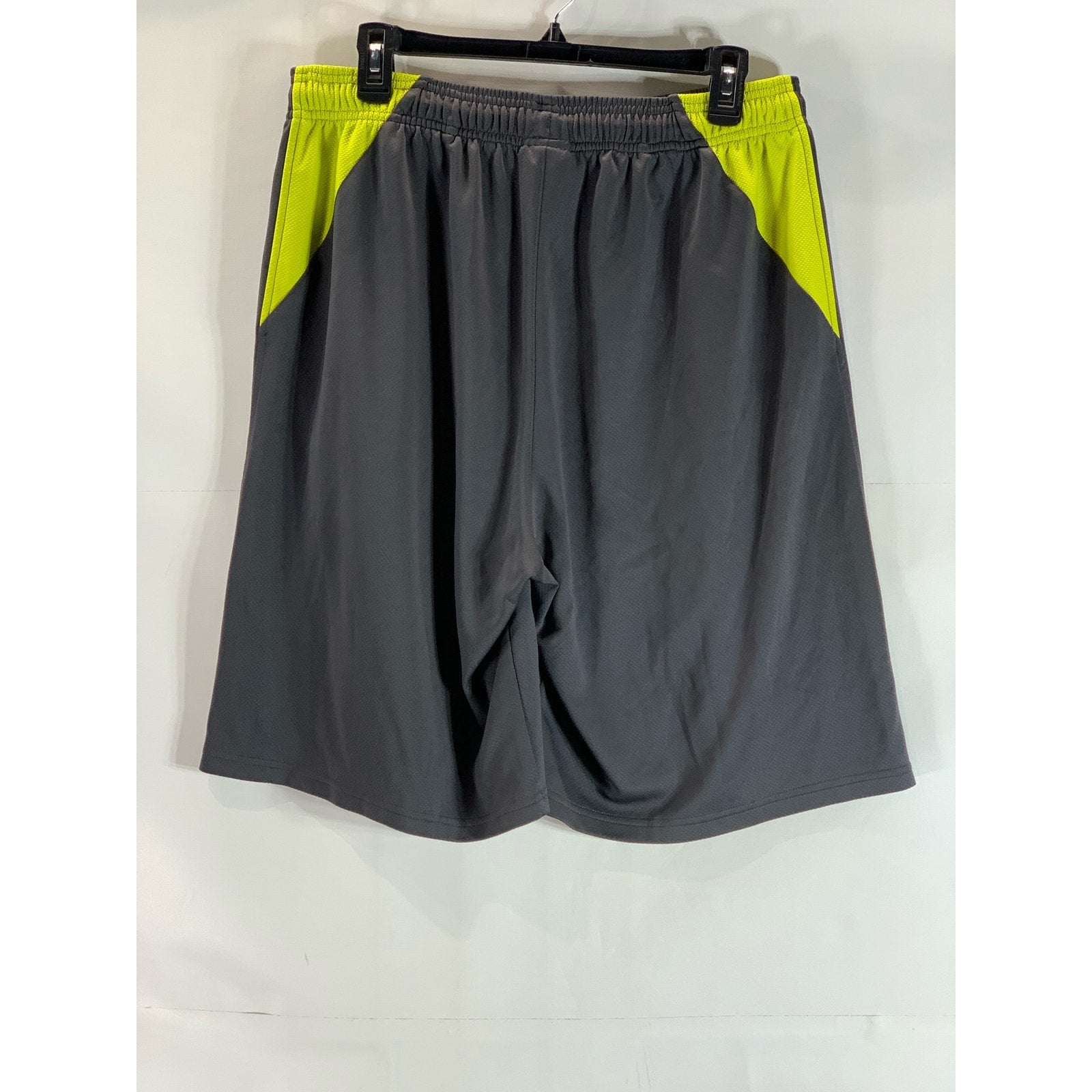 REEBOK Men's Gray/Yellow Elastic Drawstring Waist Pull-On Active Shorts SZ L
