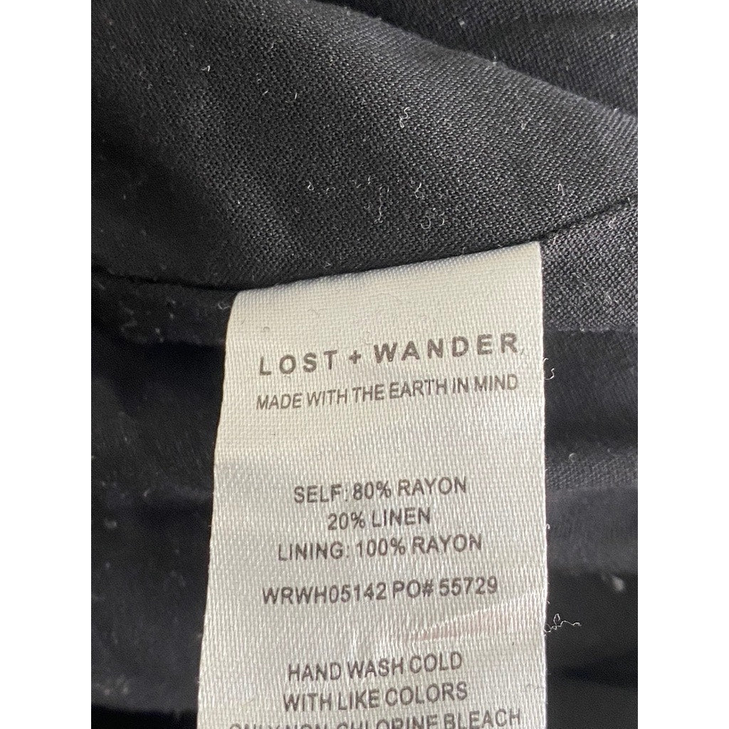 LOST & WONDER Women's Black-Beige Tropic Flair Printed Crewneck Jumpsuit SZ L