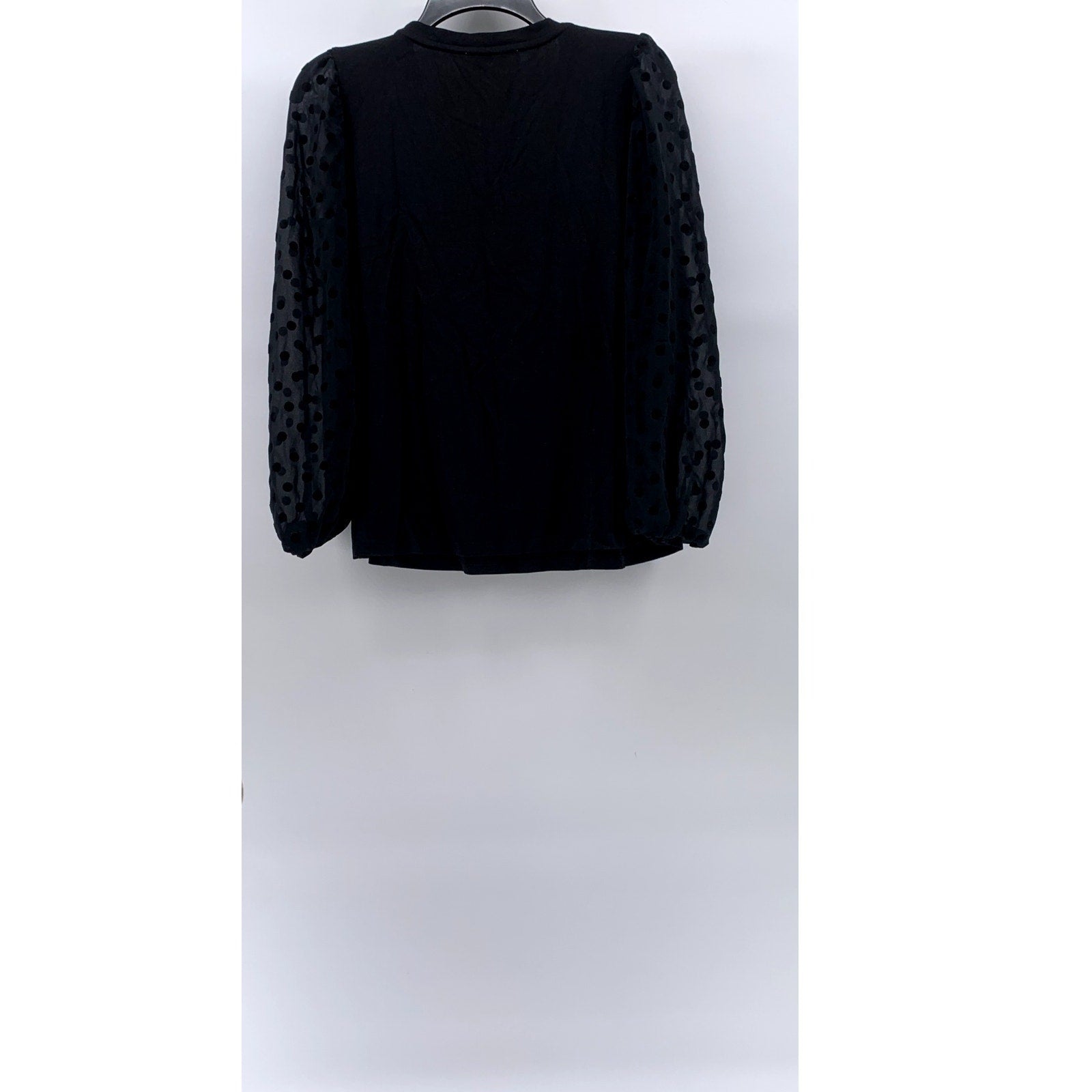 LOFT Women's Black Crewneck Sheer Dot Print Long Sleeve Top SZ L