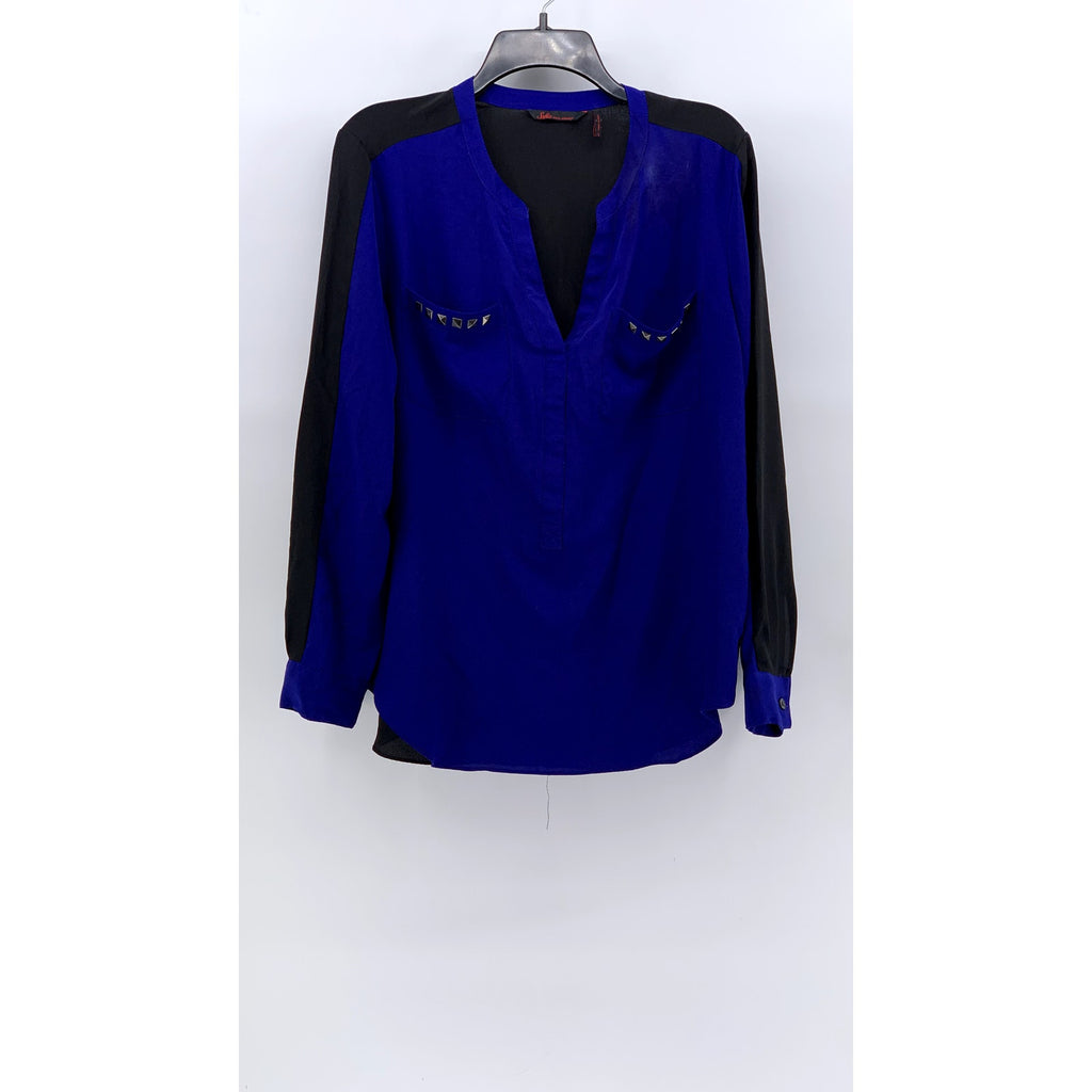 SOFIA SOFIA VERGARA Women's Black-Blue V-Neck Long Sleeve Top SZ L