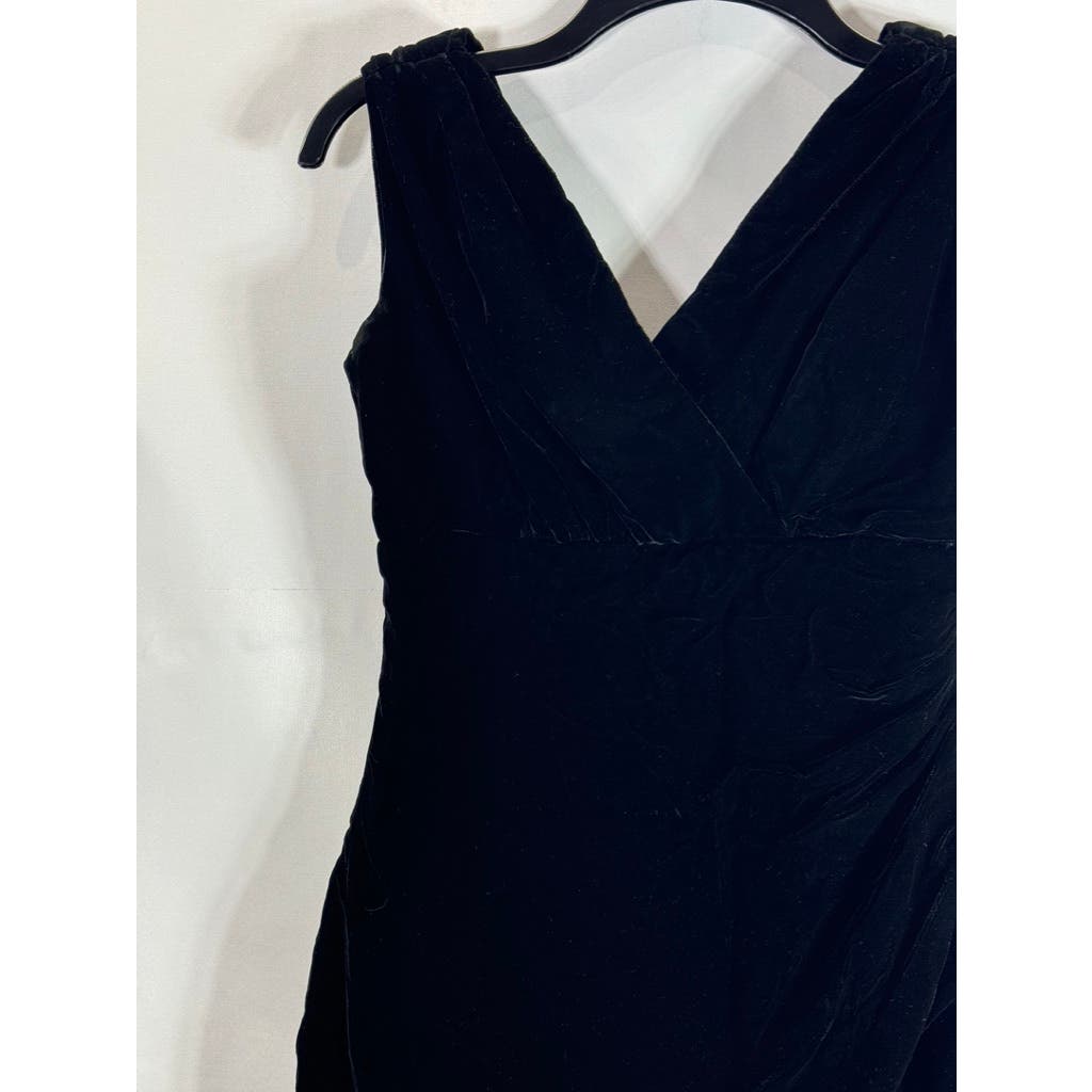 NICOLE MILLER Women's Black Velvet V-Neck Sleeveless Faux-Wrap Mini Dress SZ 4