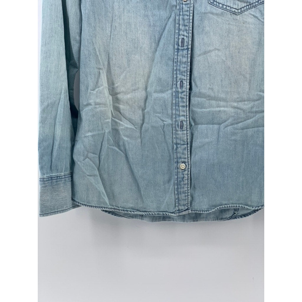 J.CREW Women's Light Blue Denim Perfect Fit Button-Up Long Sleeve Top SZ XS