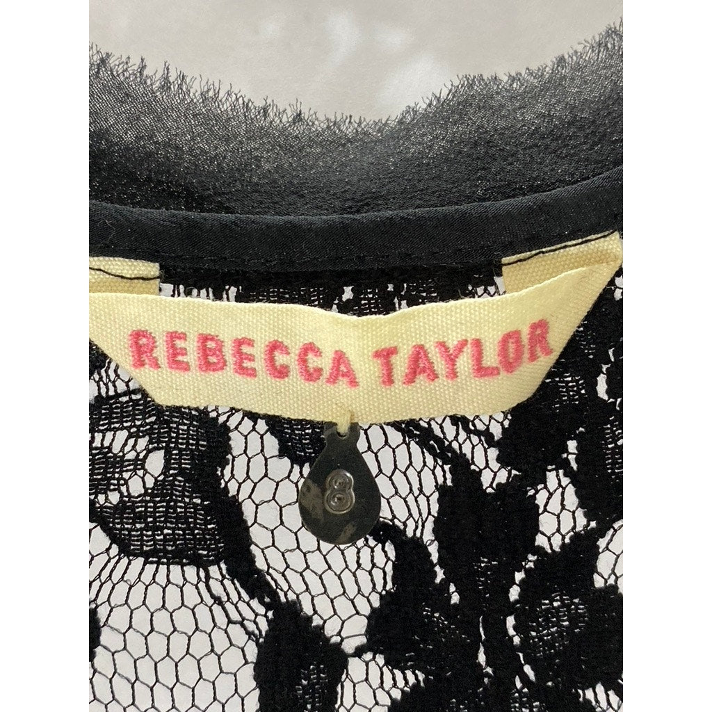 REBECCA TAYLOR Women's Black Lace V-Neck Sleeveless Top SZ 8