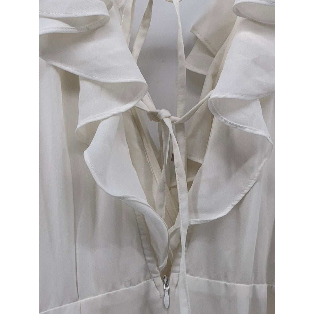 SAINTS + SECRETS Women's White Ruffle Surplice Tie-Waist A-line Mini Dress SZ S