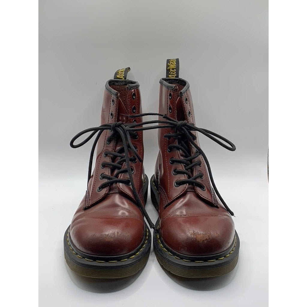 DR. MARTENS Unisex Women's Burgundy Distressed 8-Eyelet Grunge 1460 Boots SZ 7