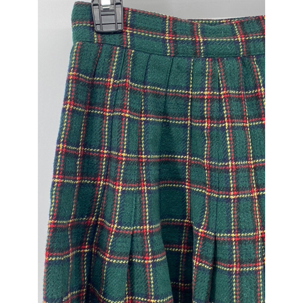 NORTON MCNAUGHTON Women's Vintage Dark Green-Red Plaid Pleated Wrap Skirt SZ 6