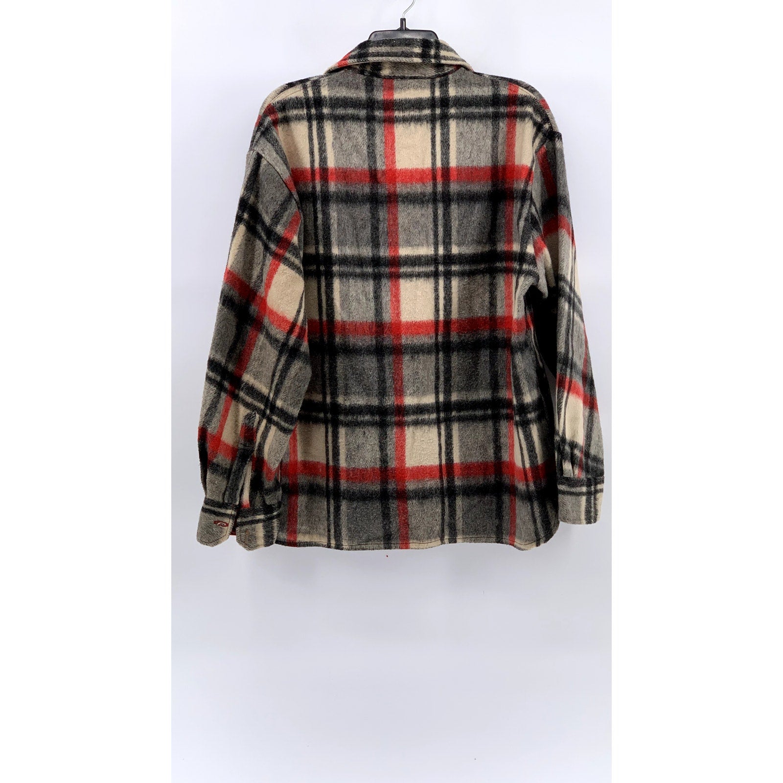 ROYAL CHOICE Men's Red-Black Vintage Plaid Wool-Linen Shirt Jacket SZ L