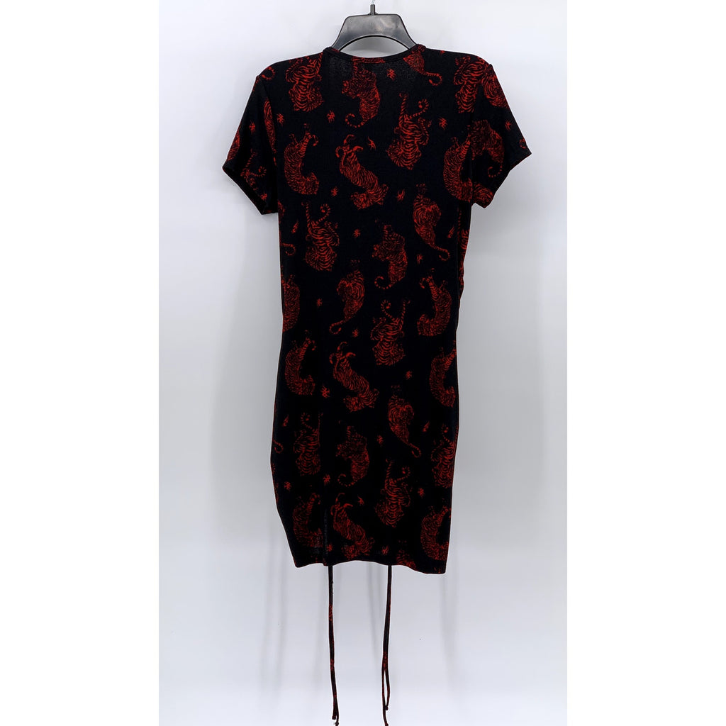 DIVIDED By H&M Women's Black-Red Printed Drawstring Cinched Bodycon Dress SZ L