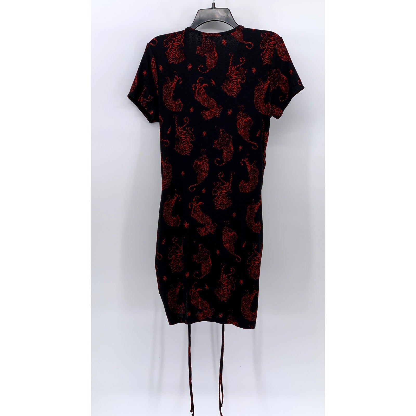 DIVIDED By H&M Women's Black-Red Printed Drawstring Cinched Bodycon Dress SZ L